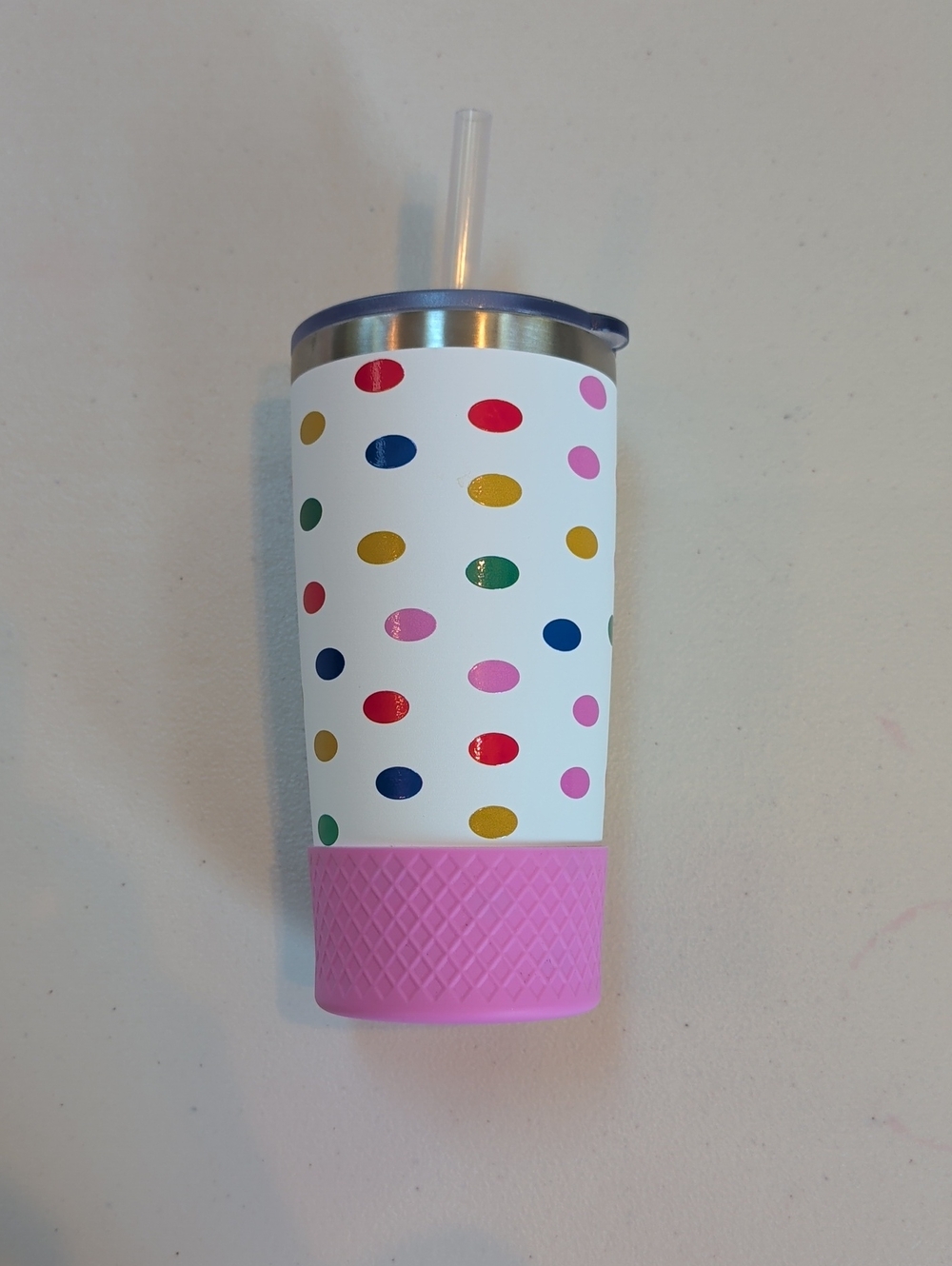 Biddlebee, Happy Dots, 20 Oz Stainless Steel Cup With Straw . Never Used